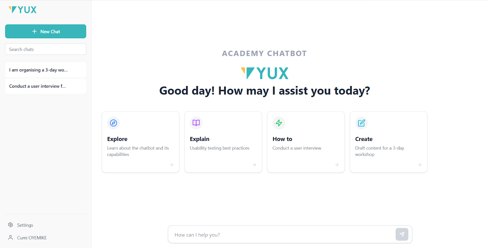 Image 1: Chatbot UI showing prompt starters