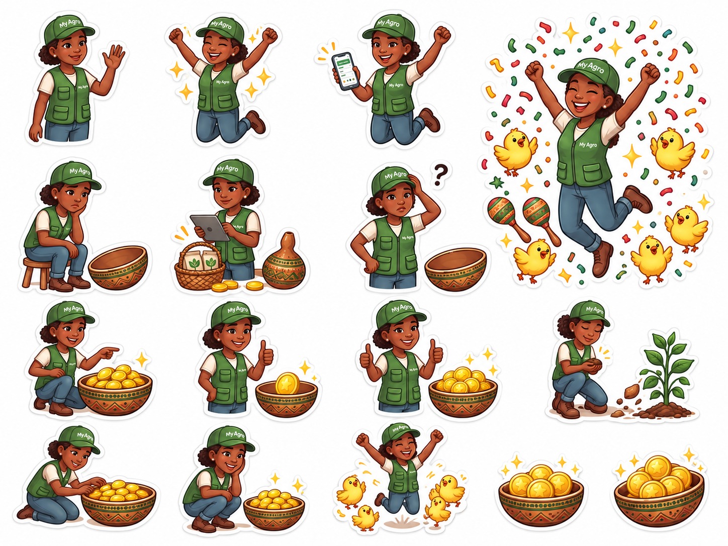 Human-centered sticker concepts explored during the gamification work.