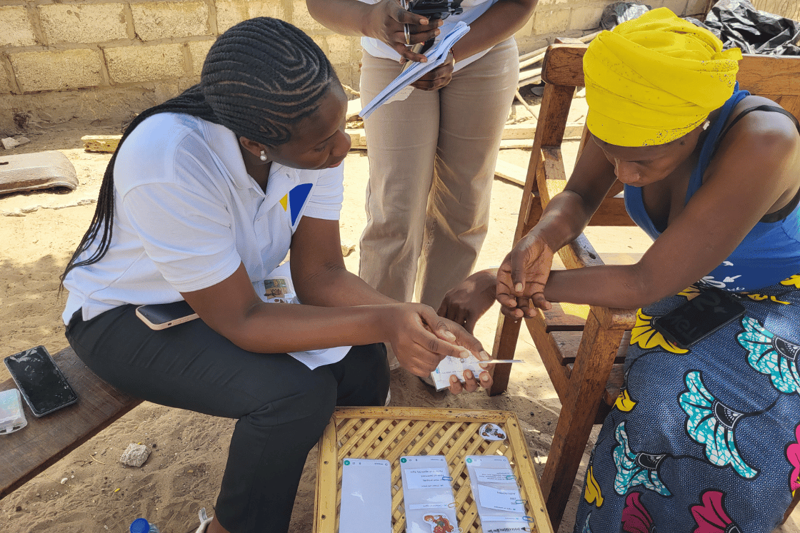 YUX researchers speaking with farmers during fieldwork in Thiès, Senegal.&nbsp;
